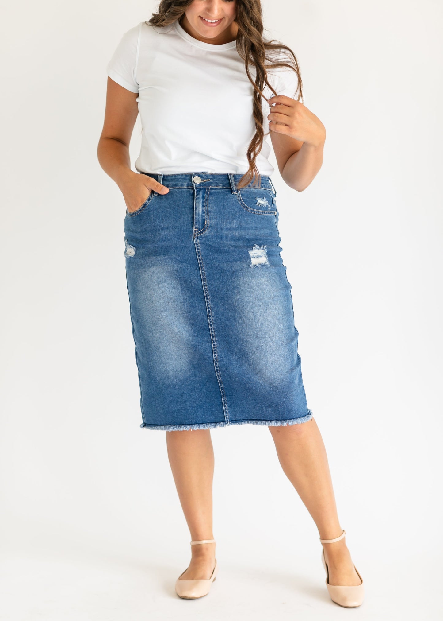 Hadley High Rise Denim Midi Skirt - FINAL SALE