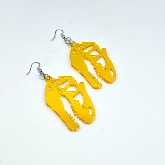 Translucent T-Rex Skull Earrings - Yellow