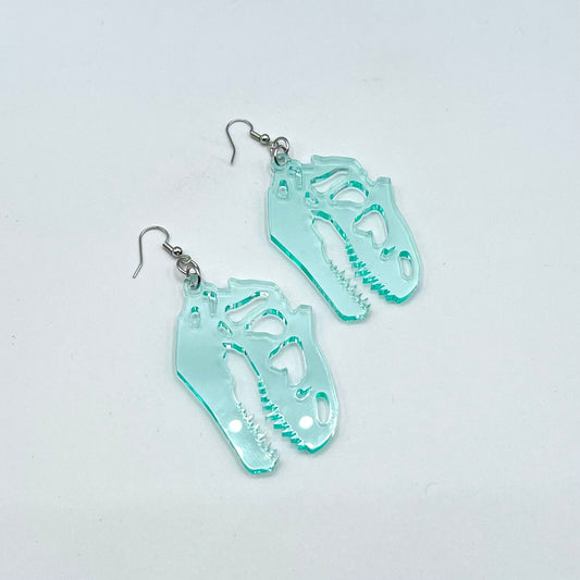 Translucent T-Rex Skull Earrings - Green