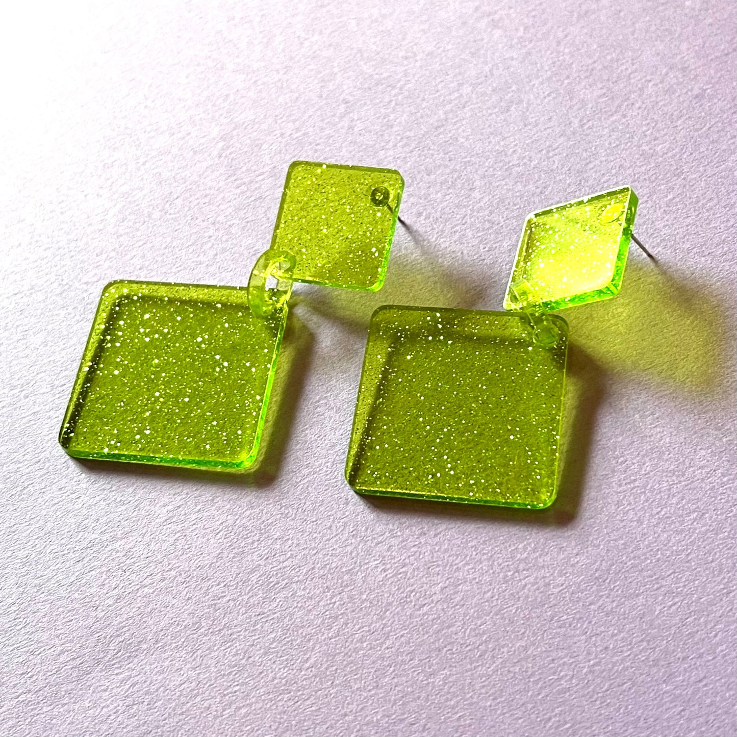 Diamond Drop Earrings - Green Glitter