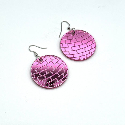 Disco Ball Earrings - Pink