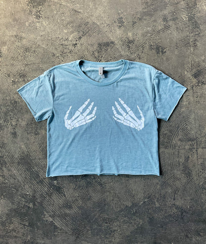 Skeleton Hands Crop Top - Blue
