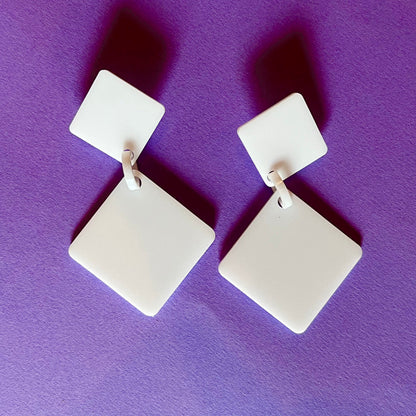 Diamond Drop Earrings - White