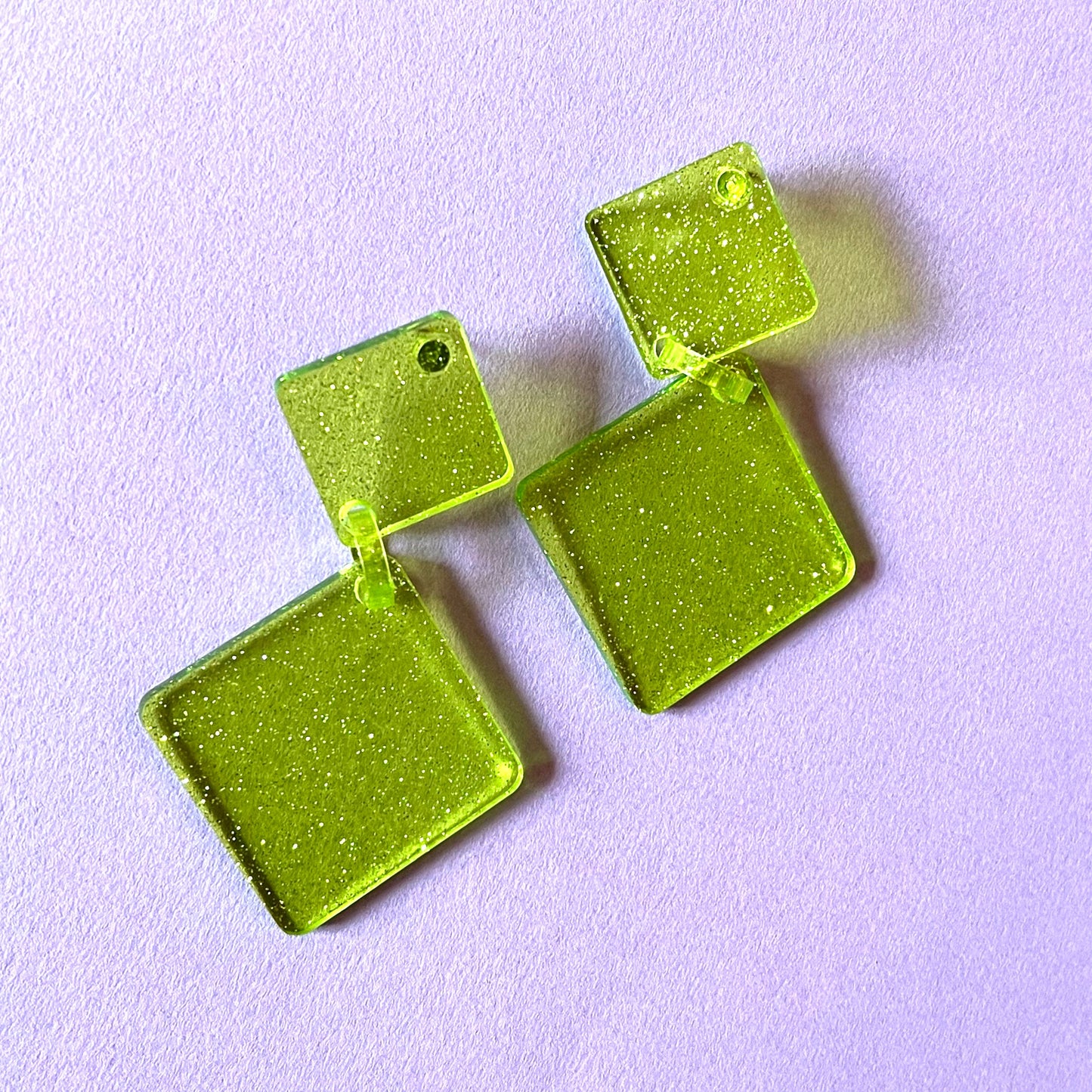 Diamond Drop Earrings - Green Glitter