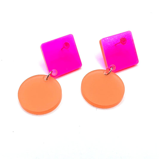 Diamond Drop Earrings - Neon Pink