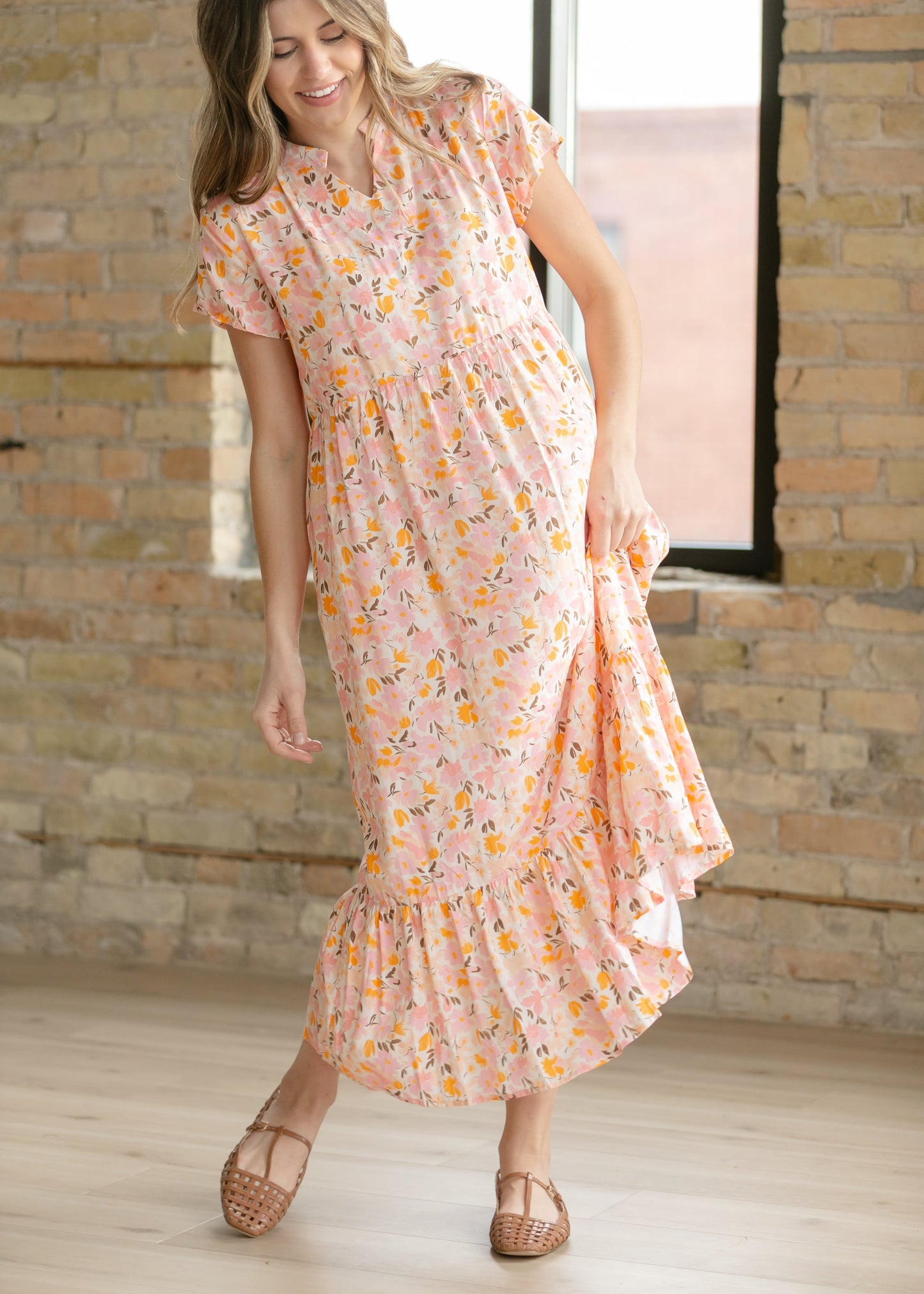 Jaydrien Floral Flutter Sleeve Midi Dress - FINAL SALE