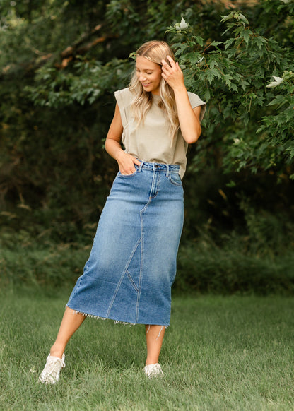 Lee A-Line Raw Hem Midi Skirt - FINAL SALE