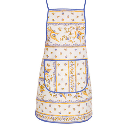 French kitchen apron - 100% cotton - Moustiers blue & cream | Tissus Toselli