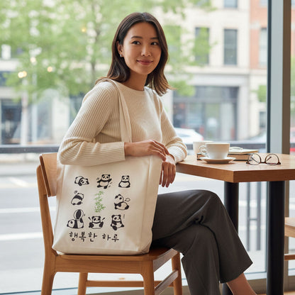Panda Tote Bag Reusable Eco Flannel Shopping Bag with Zipper Closure