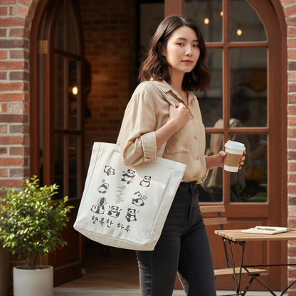 Panda Tote Bag Reusable Eco Flannel Shopping Bag with Zipper Closure