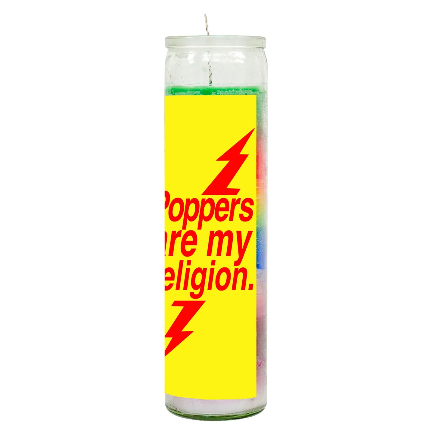 Poppers Are My Religion Rainbow Candle