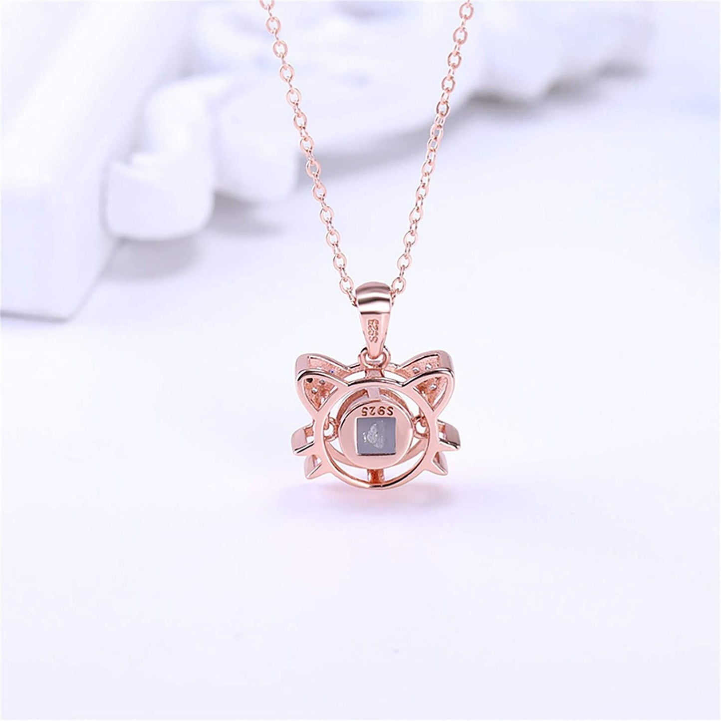 Cute Cat Shaped Projection Pendant Personalized Custom Photo Name Necklace