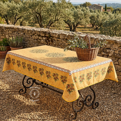 French Provencal tablecloth - Polyester - Stain-resistant - Rectangular - Provence Olivier yellow | Provence Imports