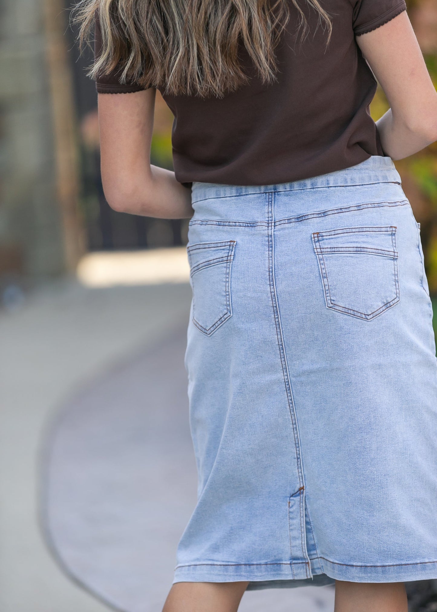 Sandra Light Wash Denim Midi Skirt - FINAL SALE