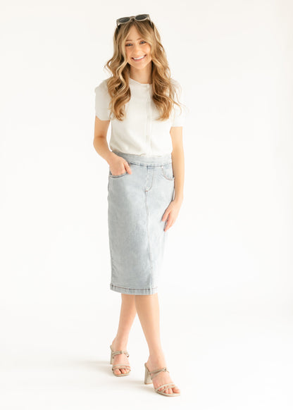 Sandra Light Wash Denim Midi Skirt - FINAL SALE