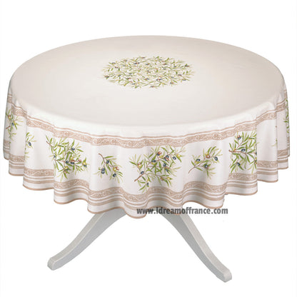 French Provencal tablecloth - Cotton, natural or acrylic-coated - 70" round - Clos des Oliviers cream | Label France