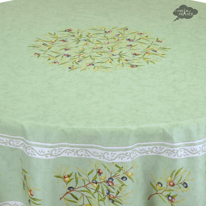 French Provencal tablecloth - Cotton, natural or acrylic-coated - 70" round - Clos des Oliviers green | Label France