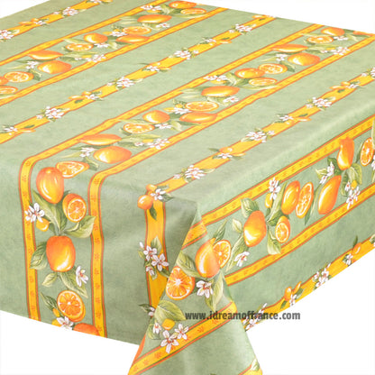 French Provencal tablecloth - Acrylic coated cotton, Spill-proof - 58" square - Lemons green | Tissus Toselli