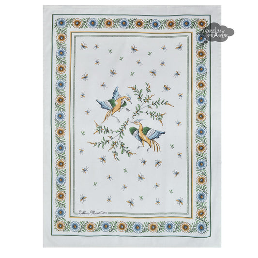 Moustiers Green & Cream French Cotton Kitchen Towel by Tissus Toselli