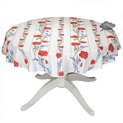 French Provencal tablecloth - Acrylic coated cotton, Spill-proof - 58" round - Poppies ivory | Tissus Toselli