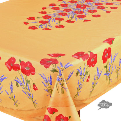French Provencal tablecloth - Acrylic coated cotton, Spill-proof - 60x96" Rectangular - Poppies yellow | Tissus Toselli