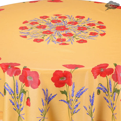 French Provencal tablecloth - Acrylic coated cotton, Spill-proof - 70" round - Poppies yellow | Tissus Toselli
