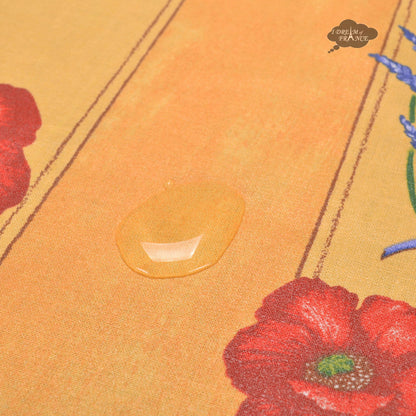 French Provencal tablecloth - Acrylic coated cotton, Spill-proof - 58" square - Poppies yellow | Tissus Toselli