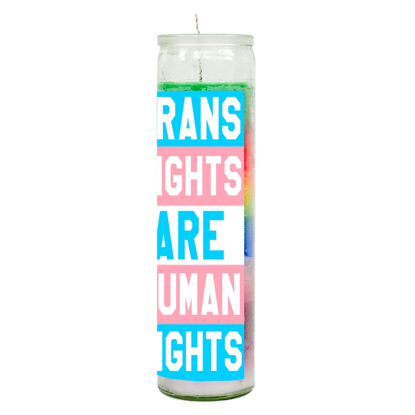 Trans Rights Are Human Rights Rainbow Candle