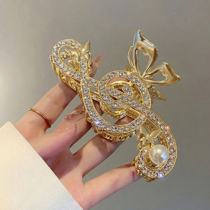 Gold-Tone Treble Clef Hair Clip Rhinestone Music Barrette