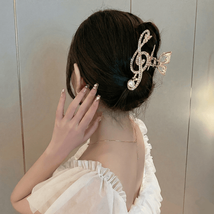 Gold-Tone Treble Clef Hair Clip Rhinestone Music Barrette
