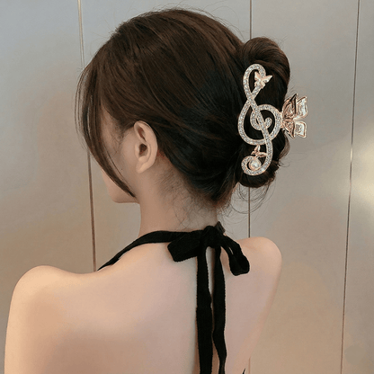 Gold-Tone Treble Clef Hair Clip Rhinestone Music Barrette