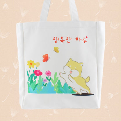 Shiba Inu Korean Kpop Tote – Eco-Friendly Flannel Shoulder Bag